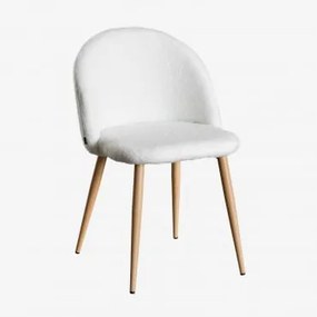 Pack De 4 Cadeiras De Jantar Em Tecido De Ovelha Kana Branco Marfim & Madeira Natural - Sklum