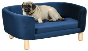 PawHut Sofá para Cães Pequenos Cama Elevada para Cães com Pés de Madeira Almofada Removível e Capa Lavável Carga 10 kg 86x55x33 cm Azul