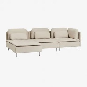 Sofá Modular Chaise Longue Esquerdo De 3 Peças Oriol Tecido Creme Bege - Sklum