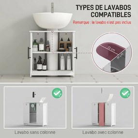 Móvel casa banho para lavatório (NÃO INCLUIDO) 60 x 30 x 60 cm, com 2 portas magnéticas em estilo rústico e prateleiras,  branco