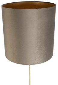Candeeiro de pé dourado/latão com abajur em veludo castanho 40/40 cm - Parte Country / Rústico