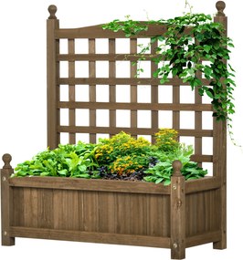 Floreira com treliça, floreira com suporte, 64 x 28 x 75 cm, com inserções de rega, em madeira maciça