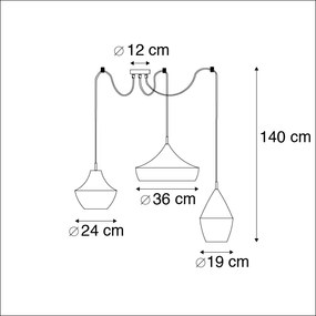 Conjunto de 3 candeeiros de suspensão escandinavos pretos com dourado - Depeche