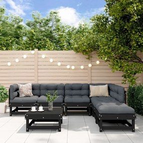 vidaXL 7 pcs conjunto lounge jardim c/ almofadões madeira maciça preto