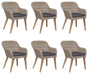 7 pcs conjunto de jantar para jardim vime PE castanho