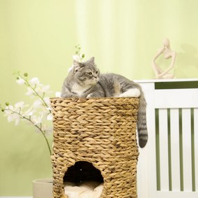 Torre de Arranhar para Gatos com 3 Níveis, 40 x 40 x 73 cm, 3 Esconderijos Acolhedores, Castanho-claro