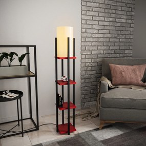 Candeeiro de Chão Shelf Lamp – Preto e Vermelho – 25x25x130 cm
