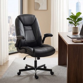 Cadeira de escritório ergonómica, com braços rebatíveis, altura ajustável, função de balanço, preta