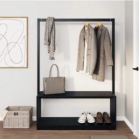 vidaXL Bengaleiro c/ sapateira 113x40x157,5 cm pinho maciço preto
