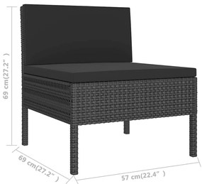 2 pcs conjunto lounge de jardim c/ almofadões vime PE preto