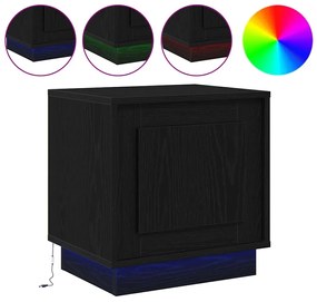 Criado-mudo com Luzes LED Carvalho Preto 44x34,5x45 cm