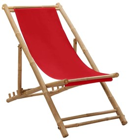 313020 vidaXL Espreguiçadeira de bambu e lona vermelho