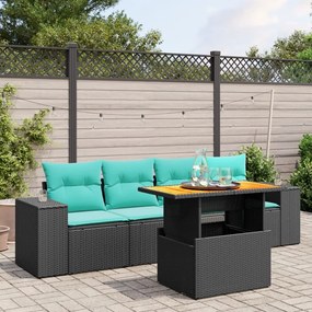 vidaXL 5 pcs conjunto de sofás p/ jardim c/ almofadões vime PE preto