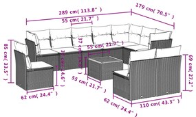 11 pcs conjunto sofás de jardim c/ almofadões vime PE cinzento