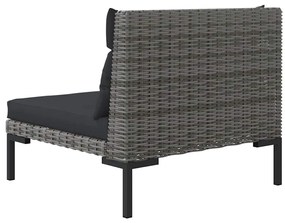 3 pcs conj. lounge jardim vime PE semicircular cinzento-escuro