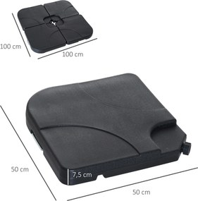 Base para Chapéu de Sol de 4 Peças Suporte para Chapéu de Sol para Jardim Pátio Exterior 50x50x7,5cm Preto