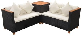 4 pcs conjunto lounge de jardim c/ almofadões vime PE preto