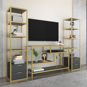 Unidade de TV Robbins – Dourado e Antracite – 198 cm x 39 cm x 160 cm