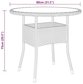 5 pcs conjunto de jantar para jardim vime PE castanho