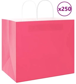 vidaXL Sacos de papel 250 unid com alças rosa 32x22x28 cm