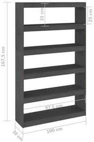 Estante/divisória 100x30x167,5 cm pinho maciço cinzento