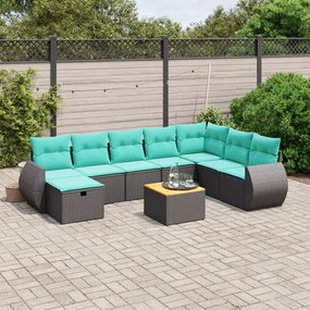 vidaXL 9 pcs conjunto de sofás p/ jardim c/ almofadões vime PE preto