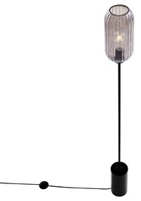 Candeeiro de pé Art Deco preto com vidro fumê - Rid Art Deco