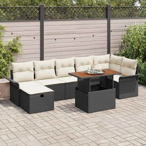 vidaXL Conjunto de sofá de jardim de 8 peças com almofadas pretas em rattan sintético.