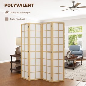Biombo de interior dobrável de 4 painéis, 160 x 170 cm, divisória para sala de estar, quarto e casa, cor natural