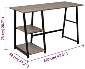 Mesa com 2 prateleiras cinzento e carvalho