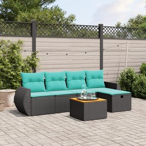 vidaXL 6 pcs conjunto de sofás p/ jardim c/ almofadões vime PE preto