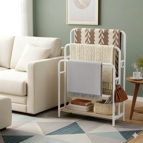 Toalheiro com 3 barras, suporte para toalhas com 2 ganchos 70 x 30 x 101 cm branco-bege