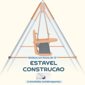 Baloiço Infantil de Aço para Crianças dos 6 aos 36 Meses com Encosto Alto e Arnês de Segurança 122x146x122 cm Laranja