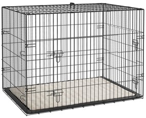 PawHut Gaiola para Cães Caixa de Transporte Dobrável com Alça e Tabuleiro Removível para Cães Almofada Incluída 91x62x68 cm Preto | Aosom Portugal