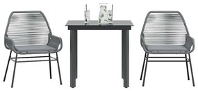 Conjunto jantar jardim 3 peças almofadas vidro vime cinzento PE