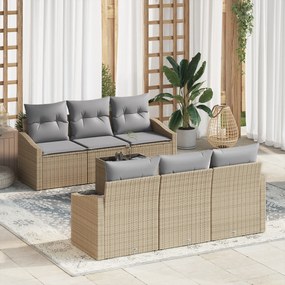 vidaXL Conjunto de Sofás de Jardim de 7 Peças com Almofadas Bege Rattan Poliéster
