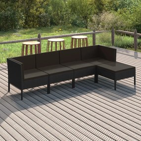 vidaXL 5 pcs conjunto lounge de jardim c/ almofadões vime PE preto
