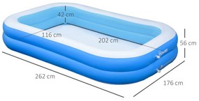 Piscina Inflável Retangular 1300 Litros 262x176x56cm para 1-2 Pessoas Piscina Insuflável para Adultos e Crianças para Jardim Pátio Exterior Azul