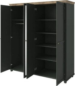 Roupeiro Tolnue 115, Carvalho lefkas, Verde escuro, 216x200x62cm, 187 kg, Portas para roupeiro: Com dobradiças, Número de prateleiras: 5, Número de prateleiras: 5