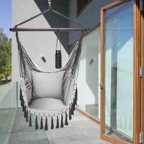 Cadeira suspensa 170x100x150cm com almofadas cinzenta clara