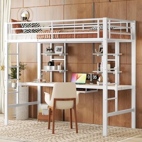 Beliche/Cama Alta com Secretária e Estantes – Coimbra – 90x200 cm – Pr