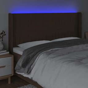 Cabeceira de cama c/ luzes LED tecido 163x16x118/128cm castanho