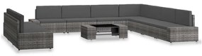 10 pcs conjunto lounge de jardim vime PE cinzento