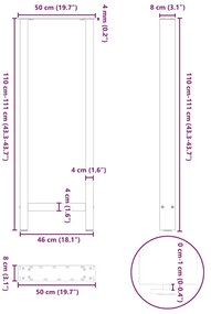 Pés de mesa de bar em aço natural, 2 peças, 50x (110-111) cm, aço