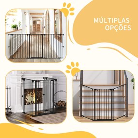 PawHut Barreira para Cães de Aço Barreira de Segurança para Animais de