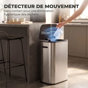Caixote do Lixo de Cozinha Automático, 42,5 x 28,5 x 61,5 cm, Capacidade de 55 L, Prateado