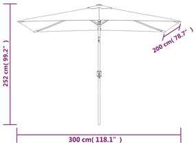 Guarda-sol exterior c/ poste metal 300x200cm cinza-acastanhado