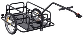 HOMCOM Reboque de Carga para Bicicleta Carrinho Dobrável para Bicicleta com 2 Rodas Refletores Carga 40 kg 155x71,5x77 cm Preto