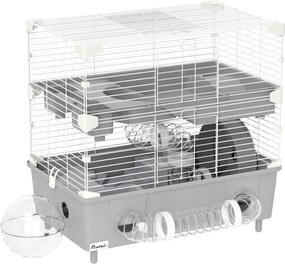 PawHut Gaiola para hamster  de 2 níveis com roda de corrida banho de areia para hamster anão 44,5 x 28 x 44 cm cinza | Aosom Portugal
