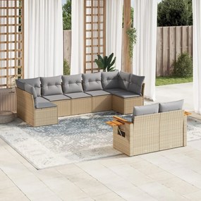 9 pcs conjunto de sofás p/ jardim com almofadões vime PE bege